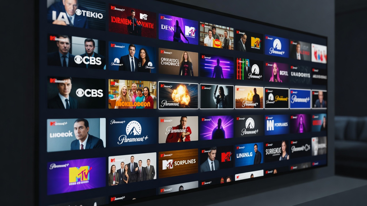 A digital interface showcasing a streaming service library spanning multiple legacy networks